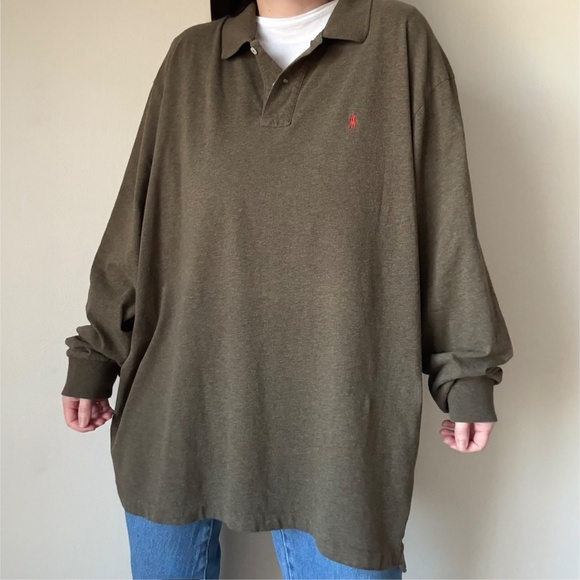 Vintage Ralph Lauren Long Sleeve Polo Shirt in Olive - Picture 3 of 7